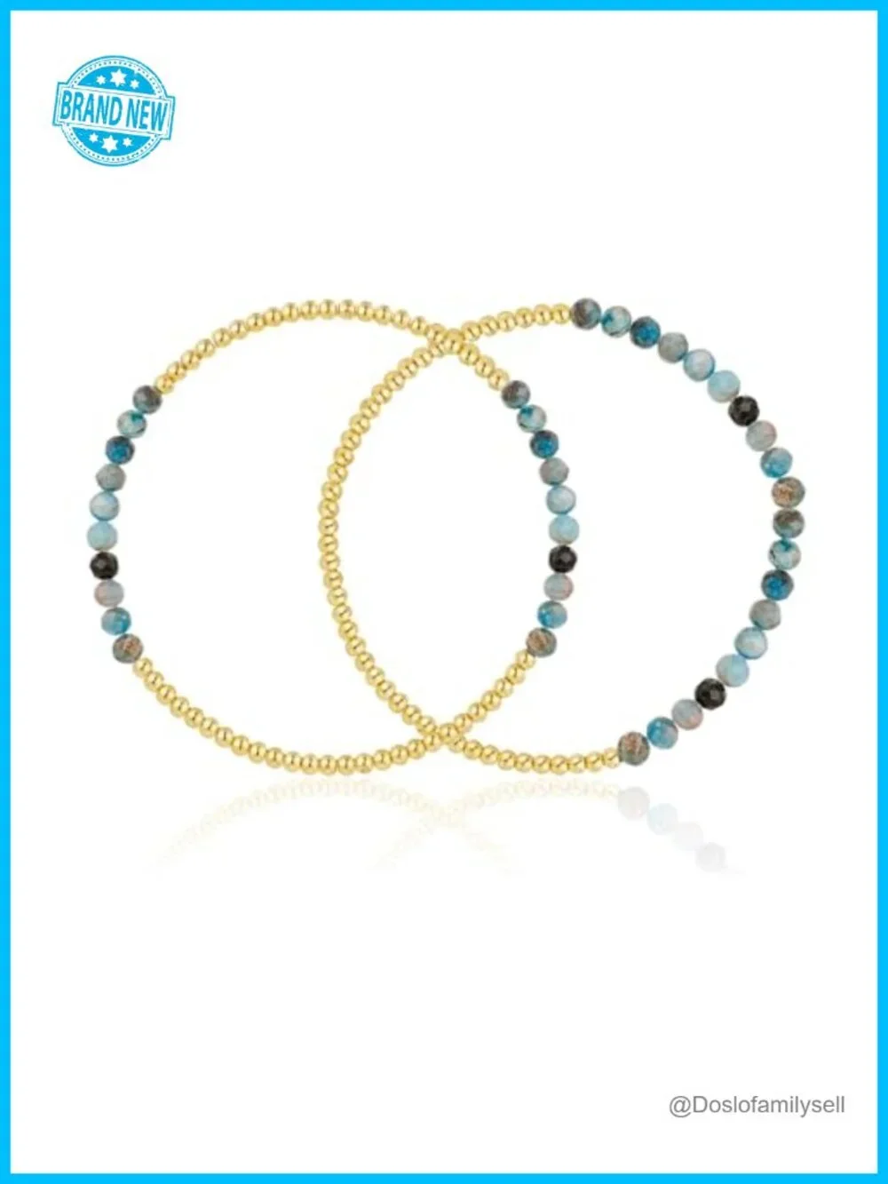 2-Pair 14K Gold Plated Natural Stone Bead Stretch Bracelet Set Stackable Dainty